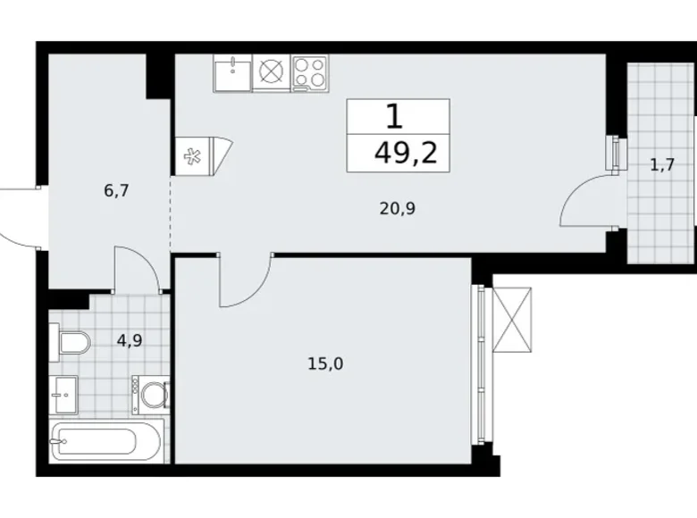 Квартира 1 комната 49 м² район Троицк, Россия