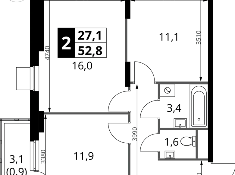 Wohnung 2 zimmer 53 m² Potapovo, Russland