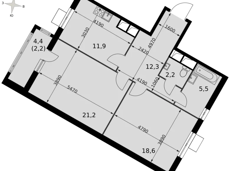 Mieszkanie 2 pokoi 74 m² Razvilka, Rosja