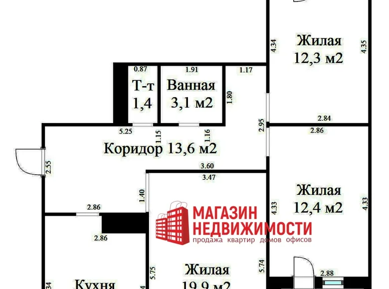 Квартира 3 комнаты 75 м² Гродно, Беларусь