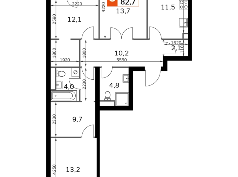 Appartement 3 chambres 83 m² Moscou, Fédération de Russie