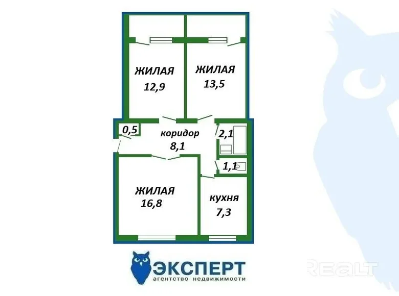 3 room apartment 65 m² Dzyarzhynsk, Belarus