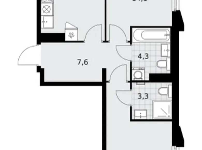 Квартира 2 комнаты 59 м² район Троицк, Россия