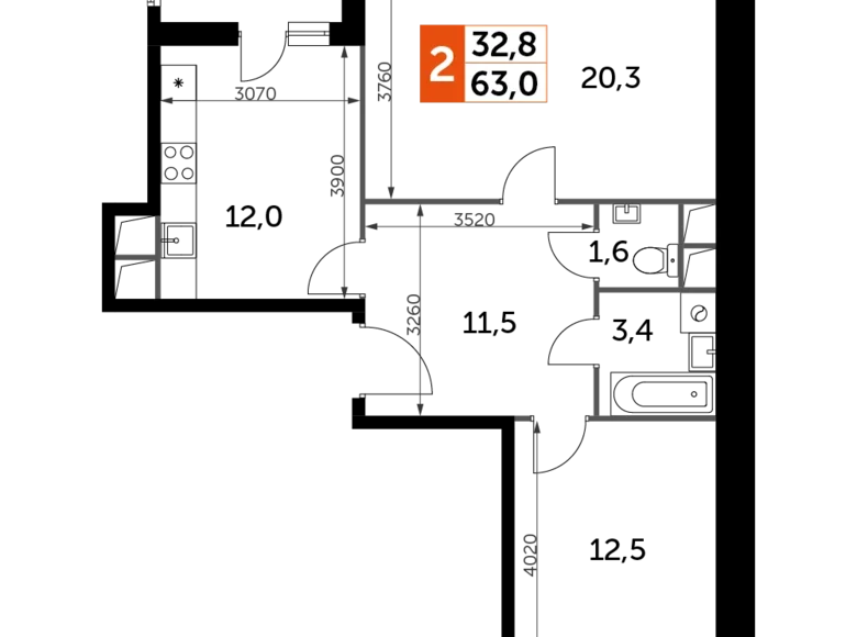 Mieszkanie 2 pokoi 63 m² Razvilka, Rosja