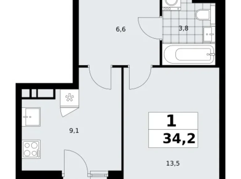 Mieszkanie 1 pokój 34 m² poselenie Sosenskoe, Rosja