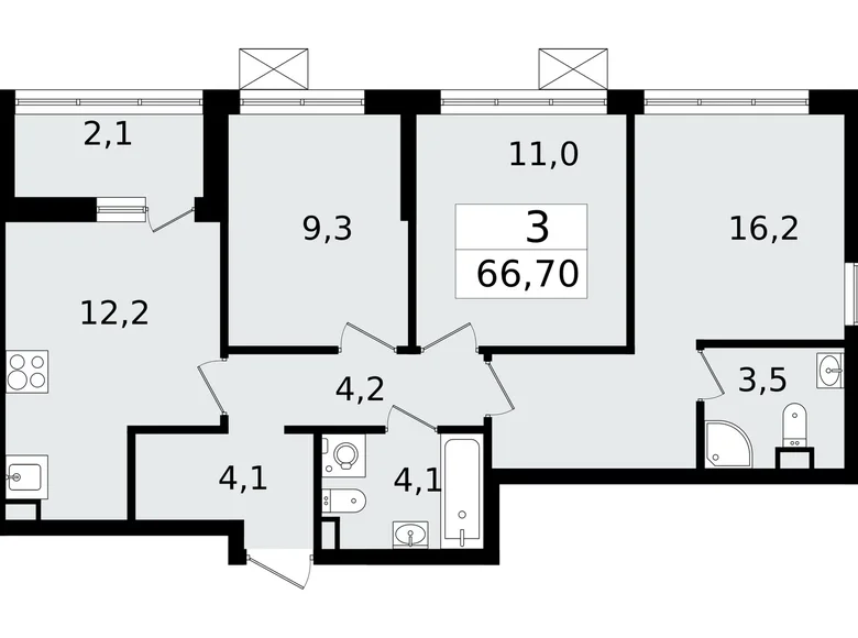 3 room apartment 67 m² Vsevolozhsk, Russia