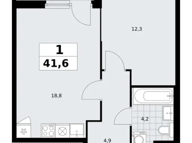 Квартира 1 комната 42 м² район Троицк, Россия