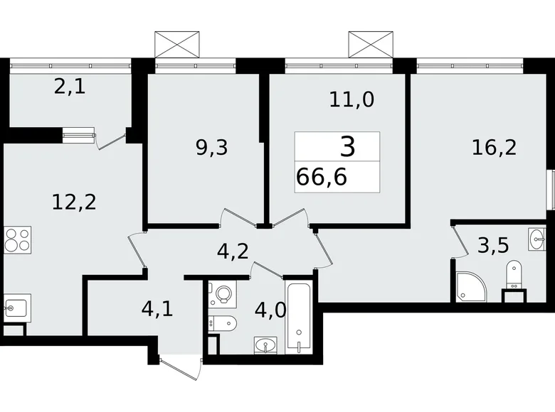 3 room apartment 67 m² Vsevolozhsk, Russia