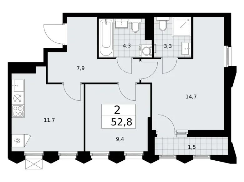 Квартира 2 комнаты 53 м² район Троицк, Россия