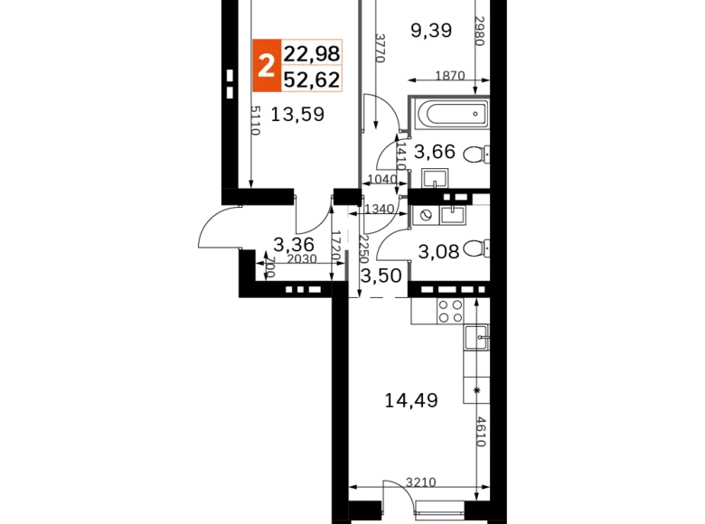 Квартира 2 комнаты 53 м² Одинцовский городской округ, Россия