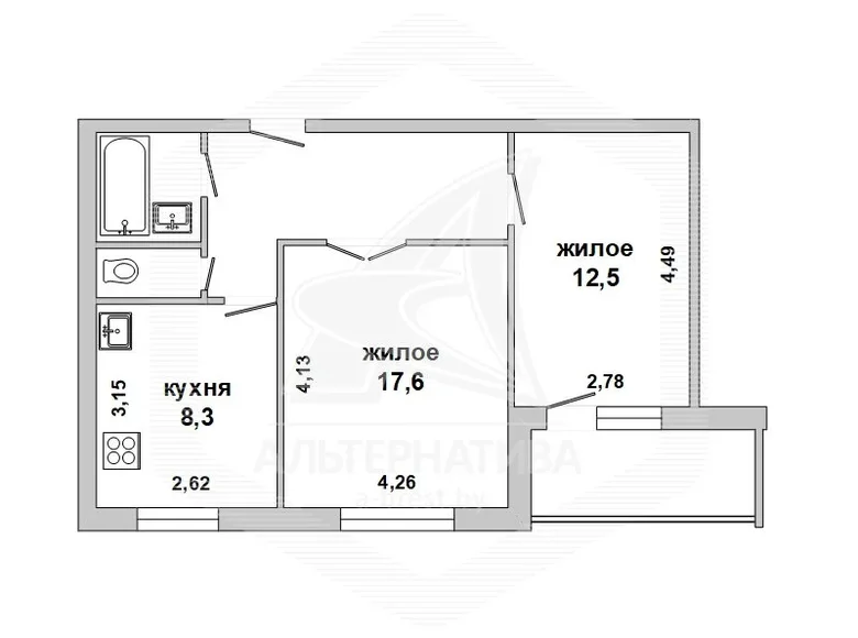Appartement 2 chambres 52 m² Brest, Bélarus