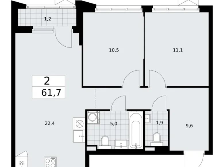 Wohnung 2 zimmer 62 m² Troizk, Russland