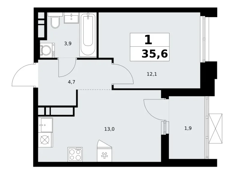 Квартира 1 комната 36 м² поселение Сосенское, Россия