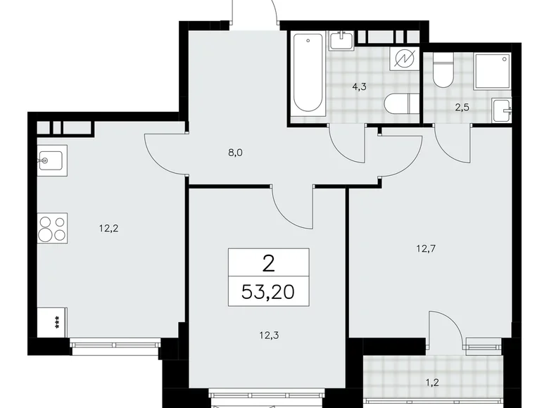 Квартира 2 комнаты 53 м² Москва, Россия