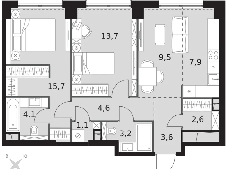 Appartement 3 chambres 66 m² North-Western Administrative Okrug, Fédération de Russie