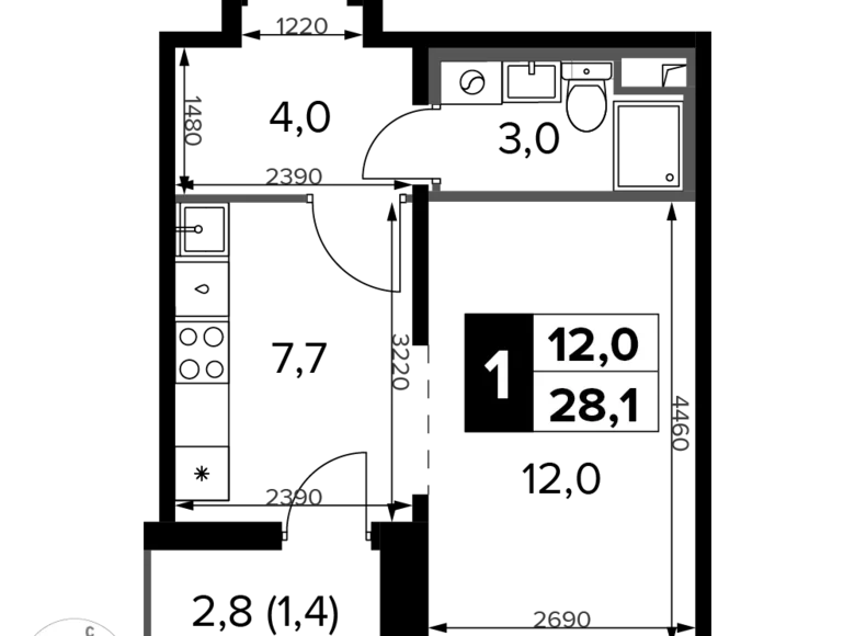 Wohnung 1 zimmer 28 m² Potapovo, Russland