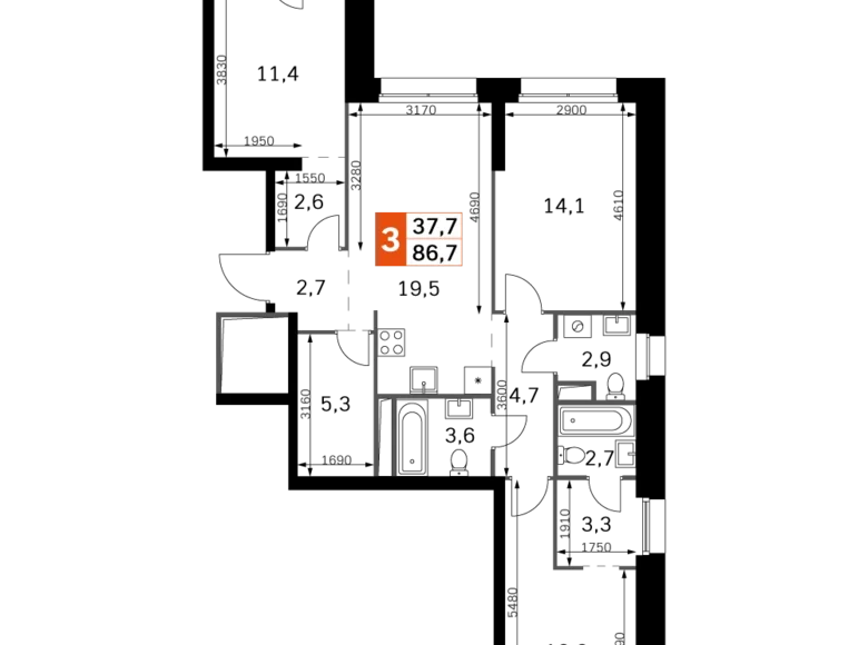 Apartamento 3 habitaciones 88 m² Moscú, Rusia