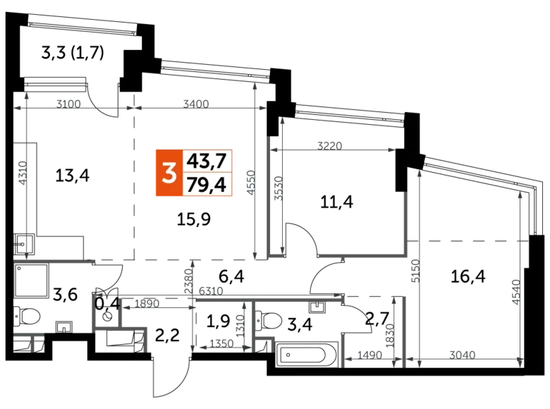 Wohnung 3 Zimmer 79 m² Moskau, Russland