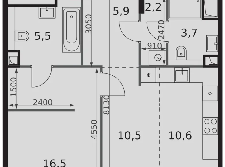 Wohnung 2 zimmer 55 m² Moskau, Russland