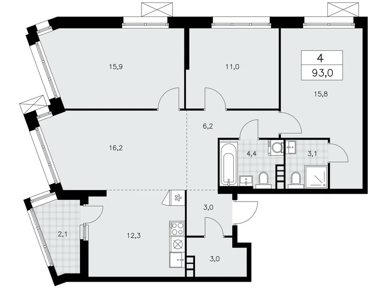 Appartement 4 chambres 93 m² poselenie Sosenskoe, Fédération de Russie