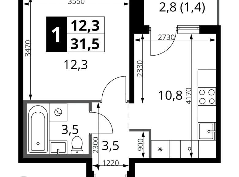 Квартира 1 комната 32 м² Ленинский район, Россия