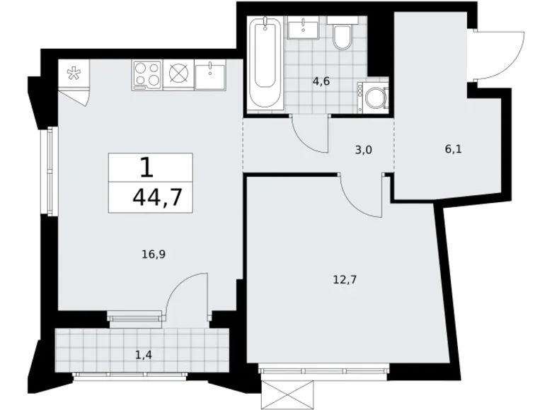 Mieszkanie 1 pokój 45 m² Troick, Rosja