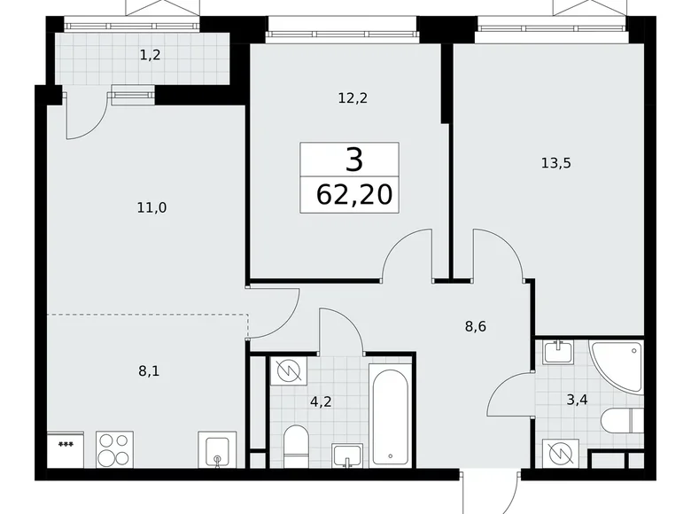 Mieszkanie 3 pokoi 62 m² Postnikovo, Rosja