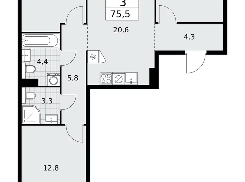 Appartement 3 chambres 76 m² poselenie Sosenskoe, Fédération de Russie