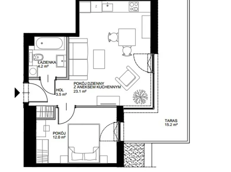 Квартира 2 комнаты 45 м² Гданьск, Польша