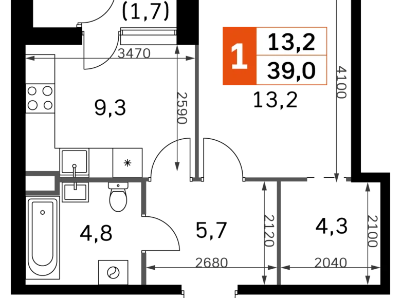 Mieszkanie 1 pokój 39 m² Moskwa, Rosja