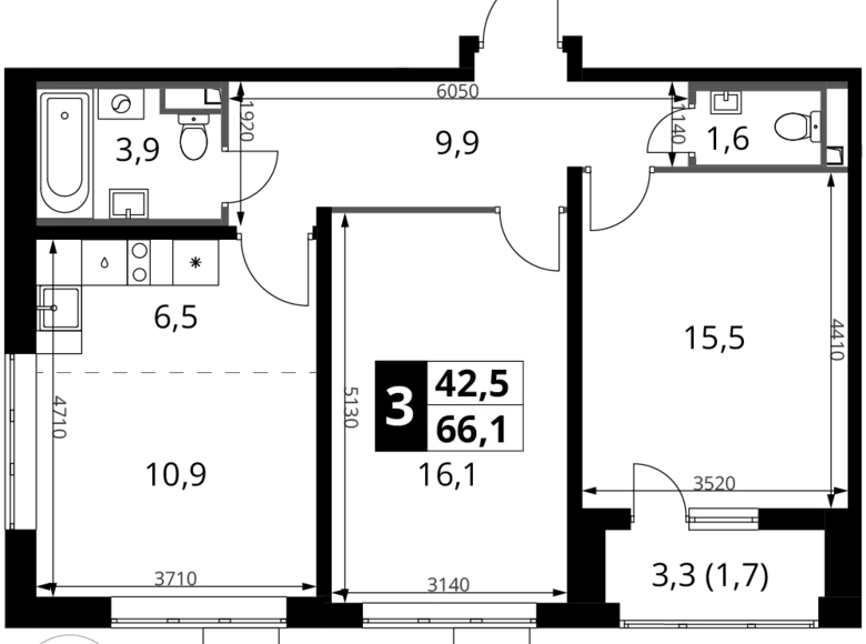 Квартира 3 комнаты 66 м² Potapovo, Россия