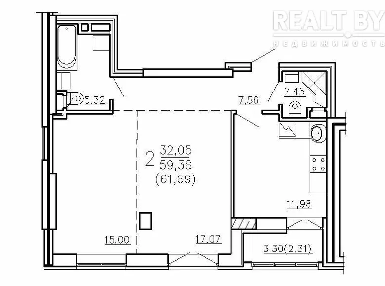 Wohnung 2 Zimmer 59 m² Minsk, Weißrussland