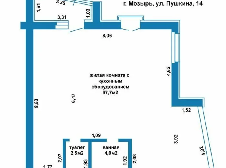 2 room apartment 77 m² Mazyr, Belarus