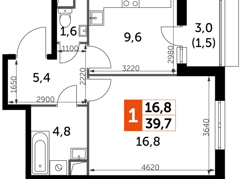 Mieszkanie 1 pokój 40 m² Razvilka, Rosja