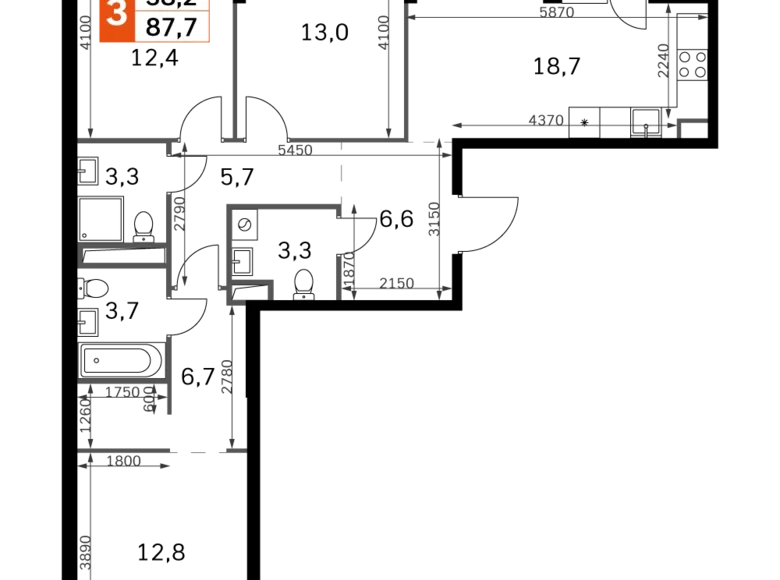 Apartamento 3 habitaciones 88 m² Moscú, Rusia