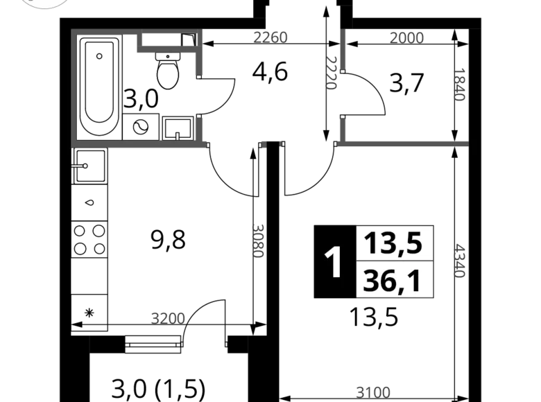 Mieszkanie 1 pokój 36 m² Potapovo, Rosja