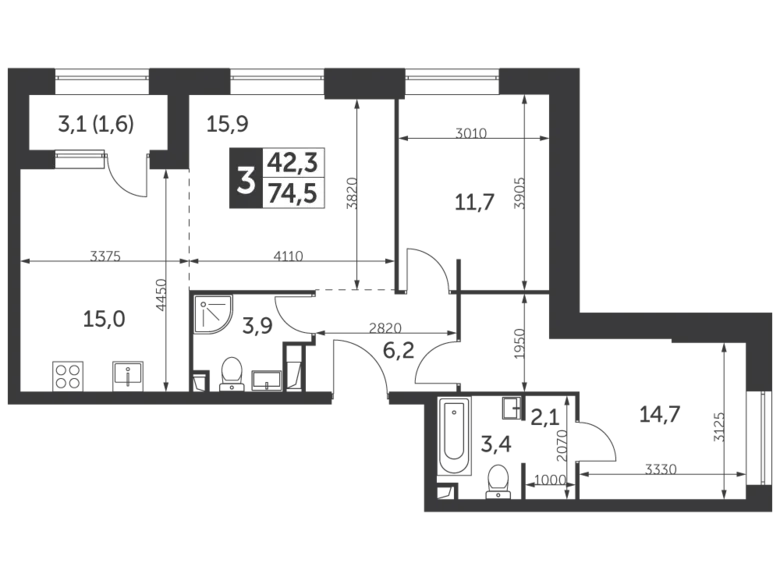 Appartement 3 chambres 75 m² North-Eastern Administrative Okrug, Fédération de Russie