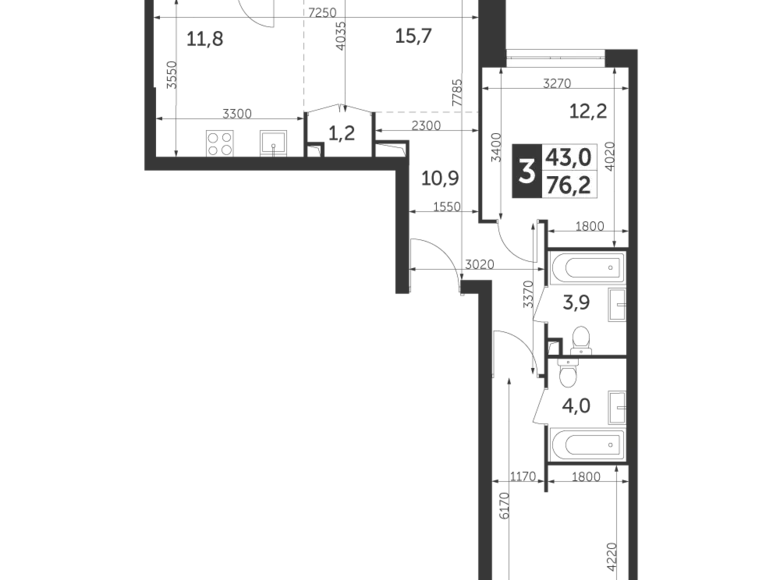 Appartement 3 chambres 76 m² North-Eastern Administrative Okrug, Fédération de Russie