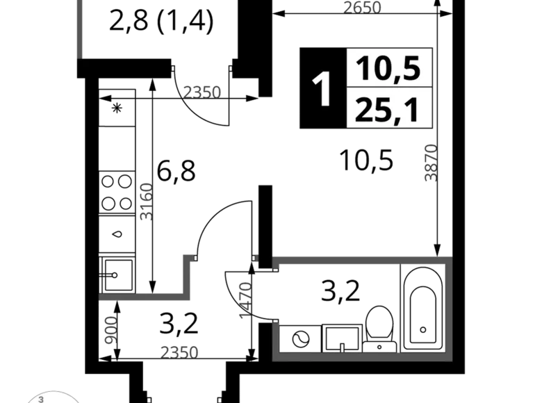 Studio 1 chambre 25 m² Leninsky District, Fédération de Russie