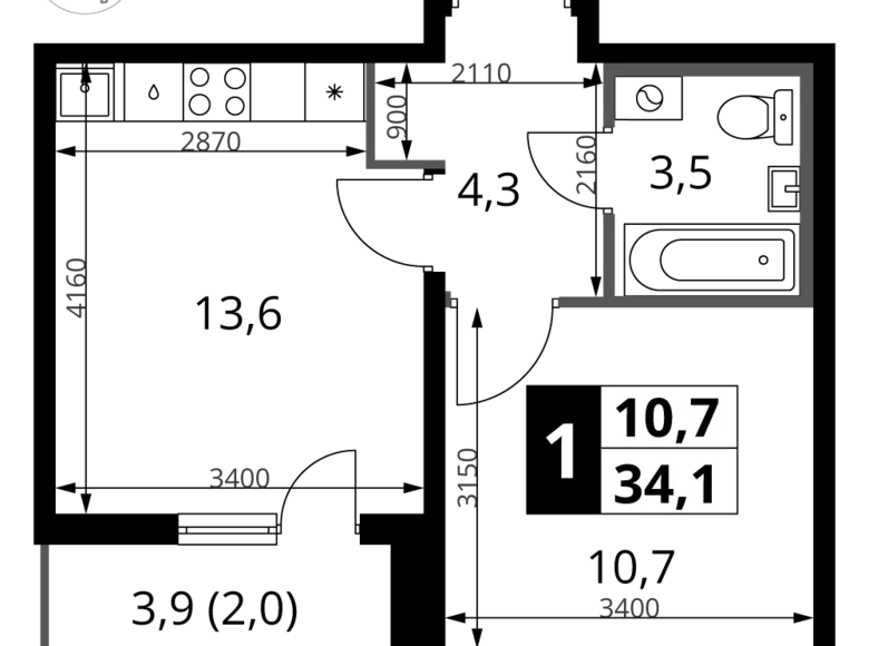 Mieszkanie 1 pokój 34 m² rejon leniński, Rosja