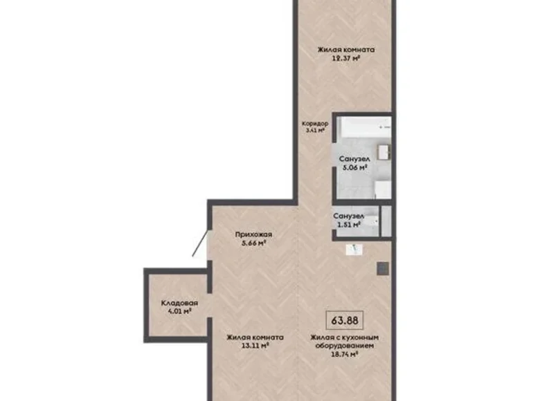 Mieszkanie 3 pokoi 64 m² Kalodziscanski sielski Saviet, Białoruś