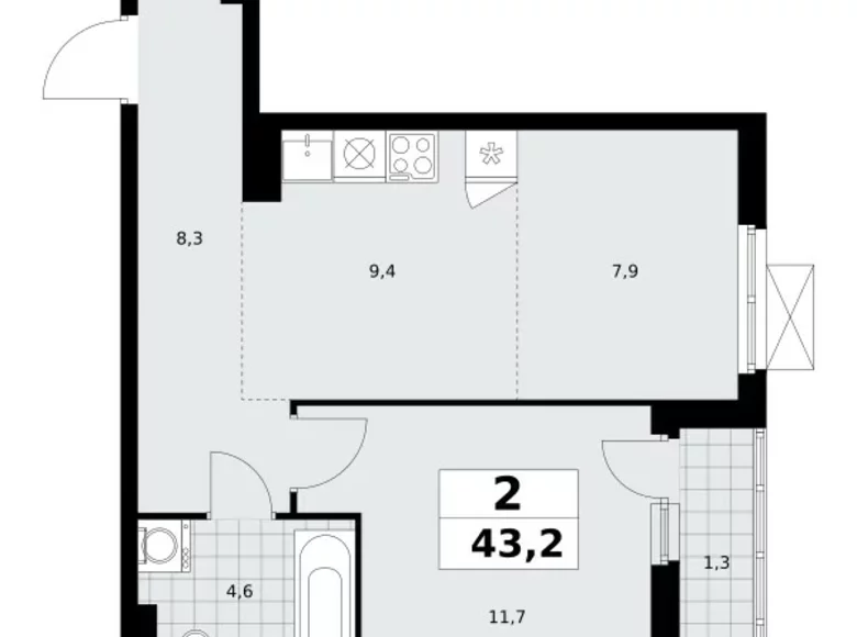 Appartement 2 chambres 43 m² poselenie Sosenskoe, Fédération de Russie