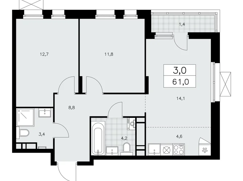 Wohnung 3 zimmer 61 m² poselenie Sosenskoe, Russland