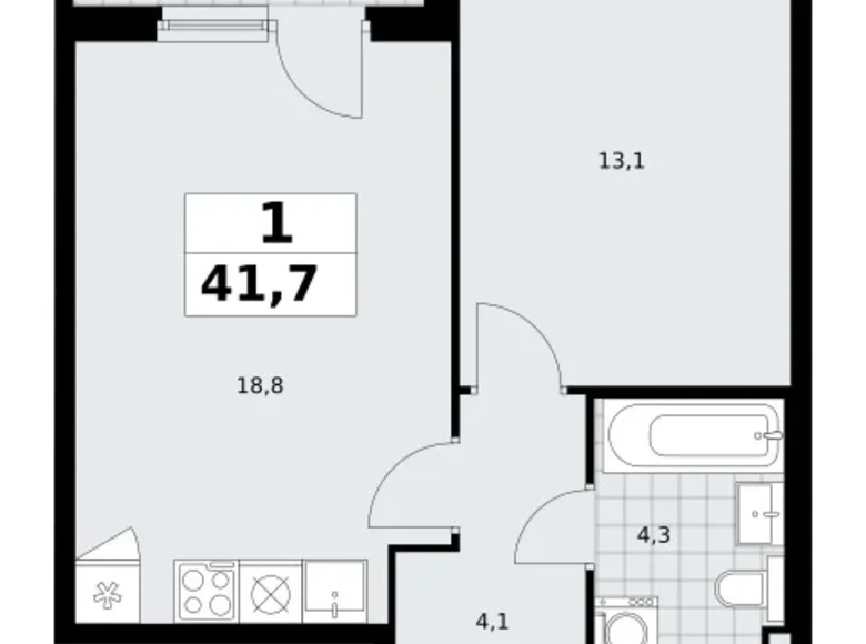 1 room apartment 42 m² Troitsk, Russia