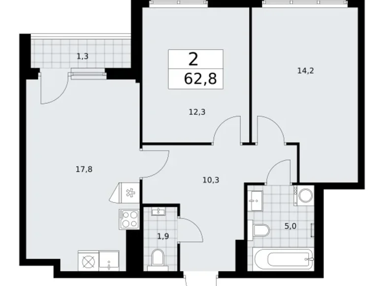 Wohnung 2 zimmer 63 m² Troizk, Russland