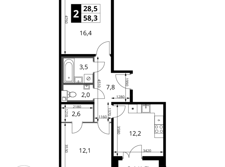 Mieszkanie 2 pokoi 58 m² Chimki, Rosja