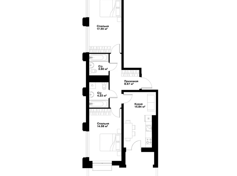 Квартира 2 комнаты 69 м² Ташкент, Узбекистан