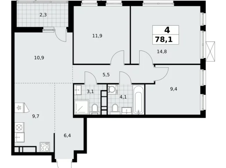 4 room apartment 78 m² Moscow, Russia