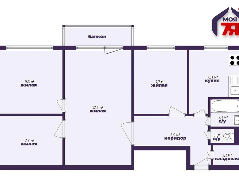 Квартира 4 комнаты 58 м² Минск, Беларусь