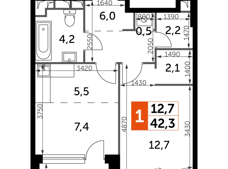 Appartement 1 chambre 42 m² Moscou, Fédération de Russie